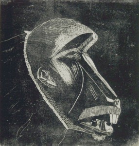 Der Affe Maske Afrika - Linolschnitt