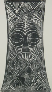 Maskenschild der Luda - Linolschnitt