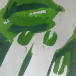 Weiblicher Mund - Holzschnitt grün