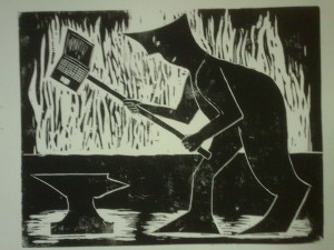 Werkzeug der Arbeit - Holzschnitt schwarz